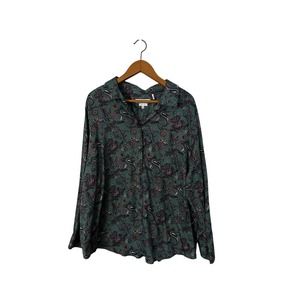 Foxcroft Appleseeds button‎ down shirt teal paisley print 22w womens plus